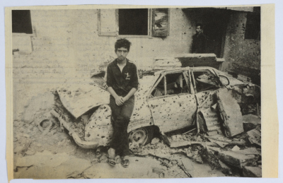 مشهد للدمار خلال حرب المخيمات، قصاصة من مجلة، 1985- 1987