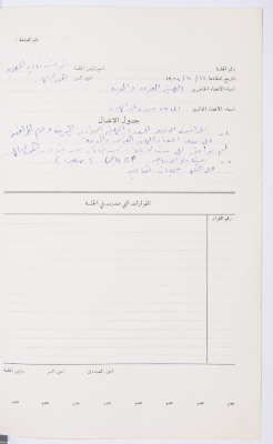 محضر اجتماع الهيئة الإدارية لجمعية الاتحاد النسائي العربي، نابلس، 1988