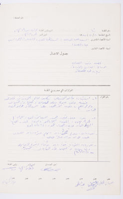 محضر اجتماع الهيئة الإدارية لجمعية الاتحاد النسائي العربي، نابلس، 1985