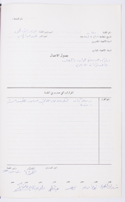 Minutes of the Meeting of the Administrative Body of the Arab Women Union Society, Nablus, 1982