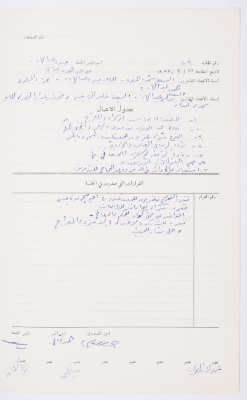 Minutes of the Meeting of the Administrative Body of the Arab Women Union Society, Nablus, 1987