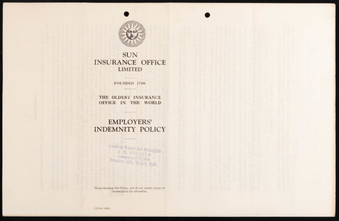 بوليصة تأمين صدرت عن مكتب صن للتأمين للمؤمن جون إزرا