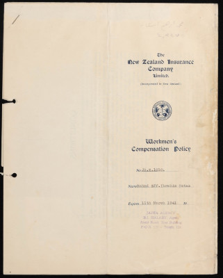 بوليصة تأمين صدرت عن شركة نيوزيلاند للتأمين المحدودة للمؤمن محمد إبراهيم