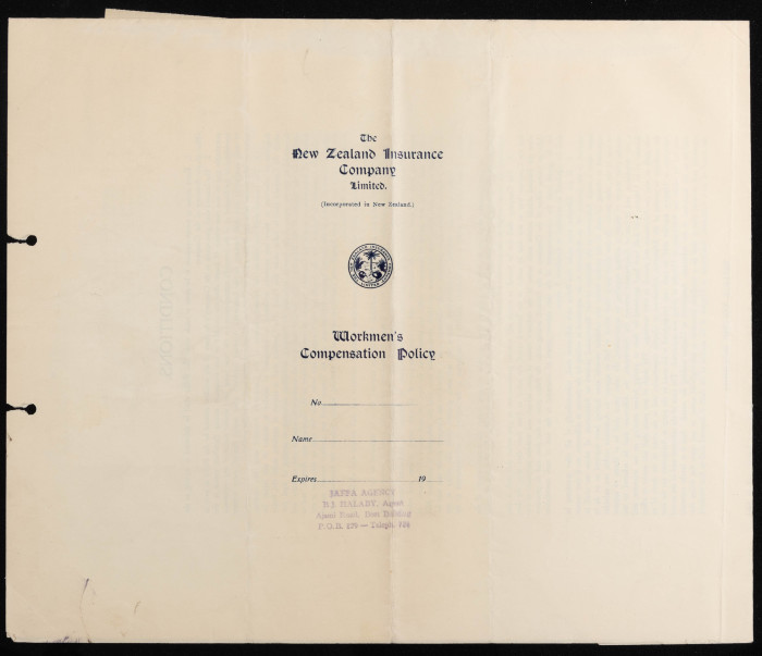 بوليصة تأمين صدرت عن شركة نيوزيلاند للتأمين المحدودة للمؤمن محمد إبراهيم