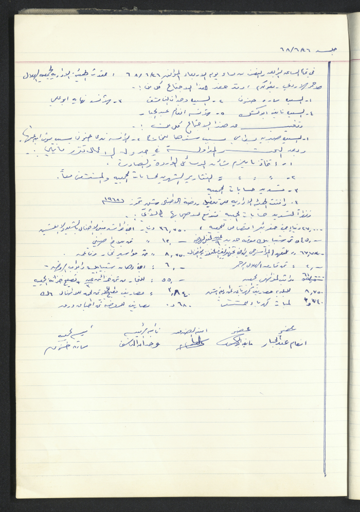 Minutes of a meeting of the Board of Directors of the Red Crescent Society Jordan / Tulkarm 1968