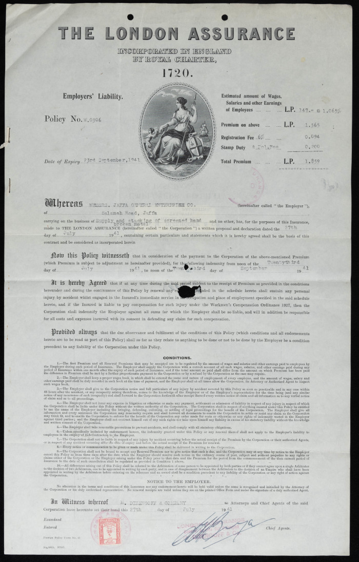 An insurance policy issued by New Zealand Insurance Company Ltd. to the insured, Jaffa Investment Company