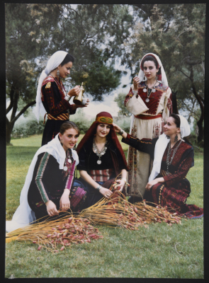 A young woman wearing the traditional Palestinian costume