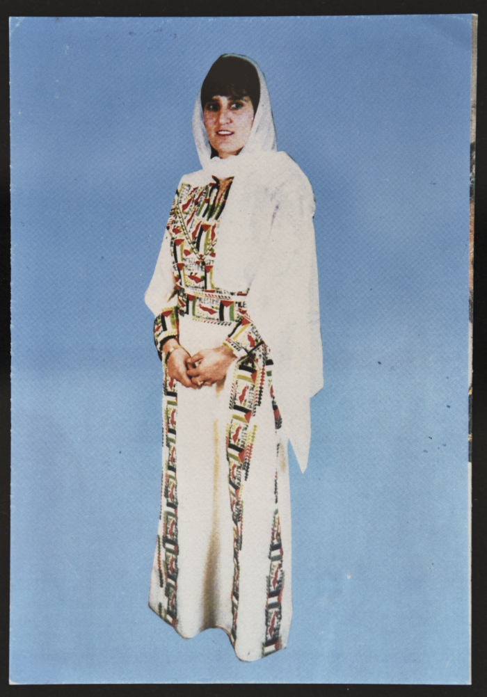 A young woman wearing the traditional Palestinian costume