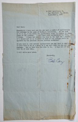 A Letter in English from Bob Cary to Omar al-Qasim, San Fransisco, 1 September 1962