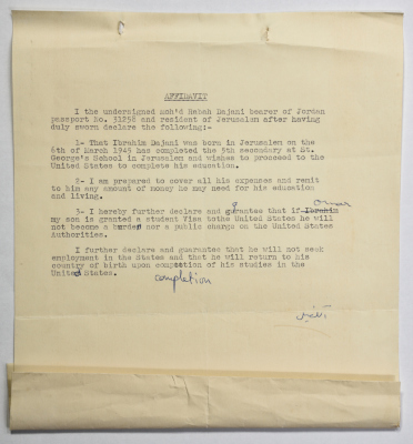 Affidavit from Mohammed Rabah Dajani, Jerusalem, the 1960s 
