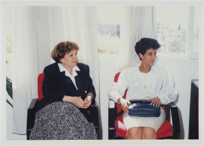 Rabiha Dhiyab and Entesar al-Wazir during their Visit to the Red Crescent Society, Tulkarm