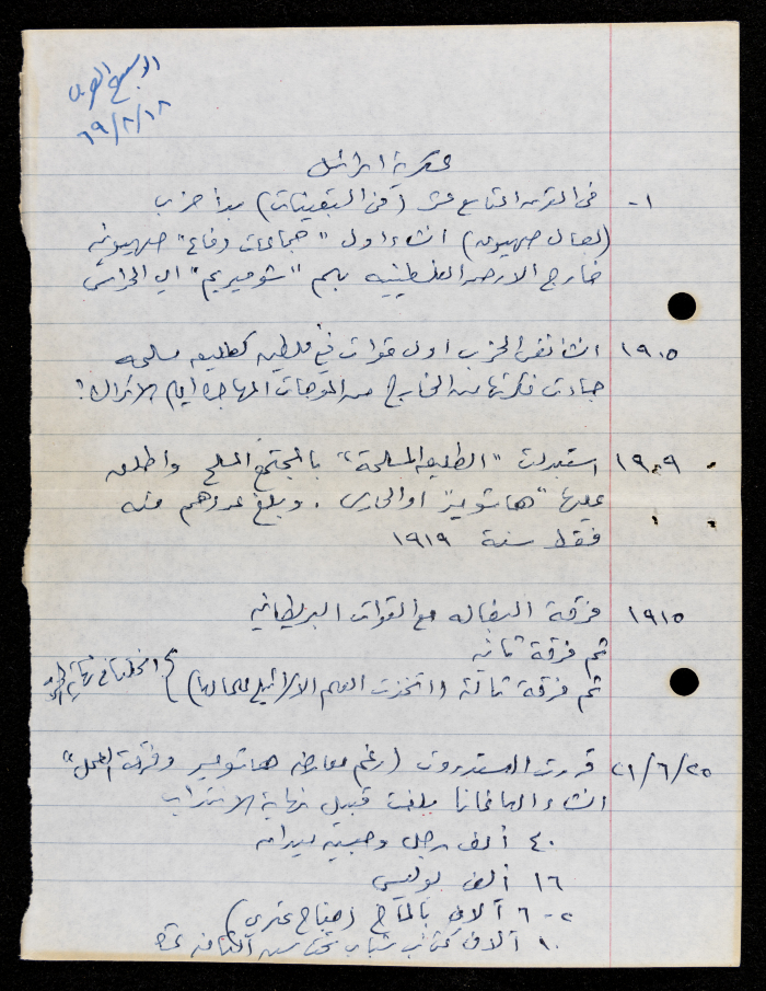 The Zionism Formations in Palestine, a Paper Clipping 