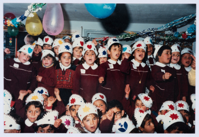 A celebration at the kindergarten of Qalandiya Camp Women Handicraft Cooperative Society