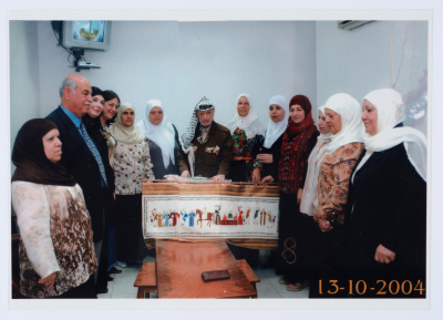 Qalandiya Camp Women Handicraft Cooperative Society on a visit to Late President Yaser ʿarafat in his office in Muqata