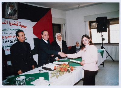 Graduation ceremony of the Makeup and Hairdressing Course in Qalandiya Camp Women Handicraft Cooperative Society