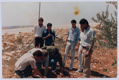 Marwan al-Barghuthy with his colleagues partaking in a tree-planting activity in Birzeit University