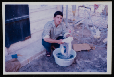 A prisoner doing his laundry