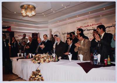 Marwan al-Barghuthy accompanying Yaser ʿarafat; former Palestinian President to al-Shabiba conference in Ramallah