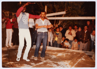 Marwan al-Barghuthy with one of the members of Tulkarm Dabkah Team