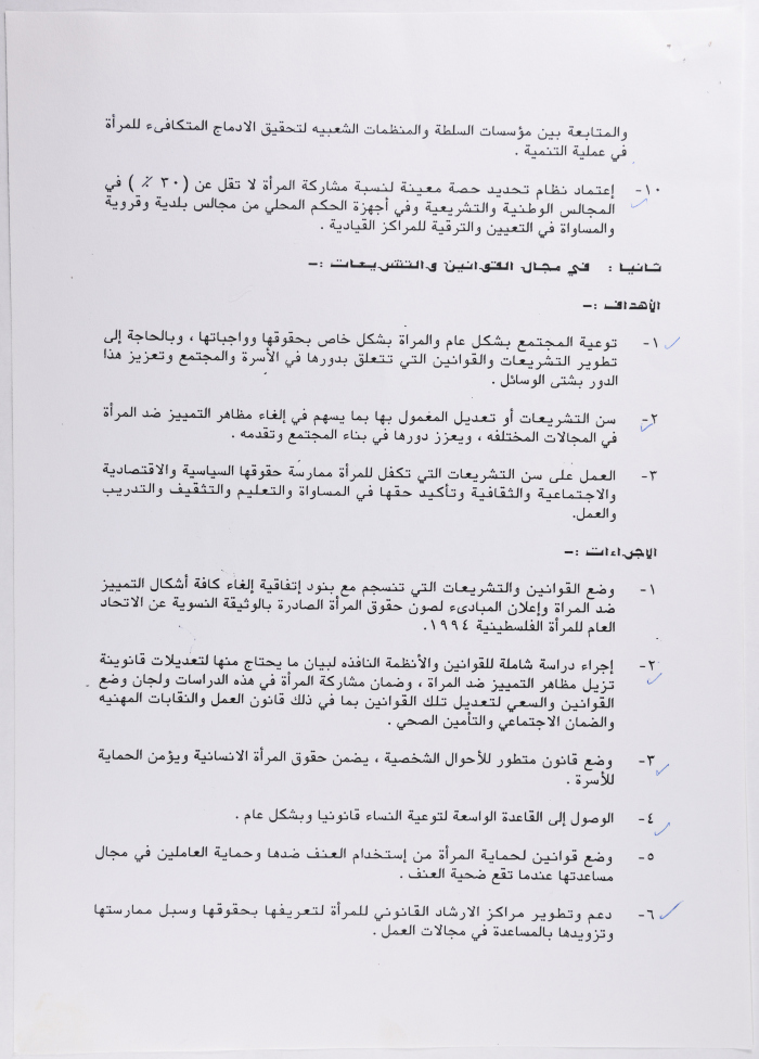 الأهداف الاستراتيجية لاتحاد المرأة الفلسطينية، 1996