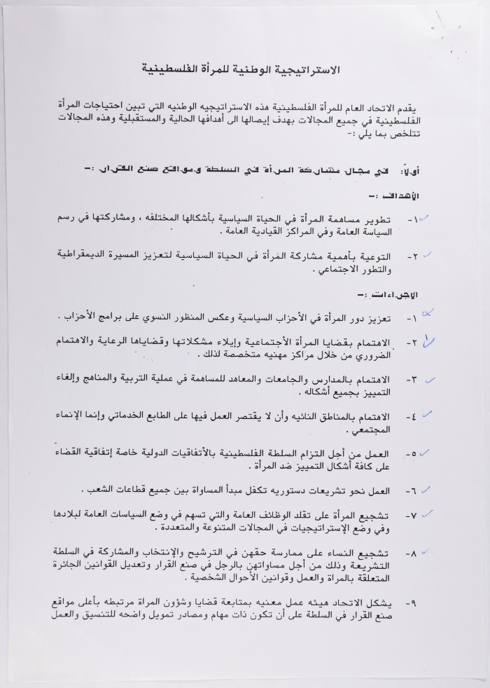 الأهداف الاستراتيجية لاتحاد المرأة الفلسطينية، 1996