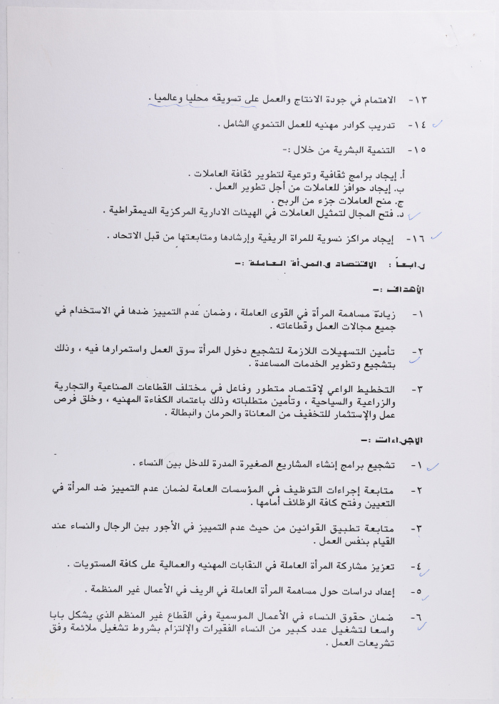 الأهداف الاستراتيجية لاتحاد المرأة الفلسطينية، 1996