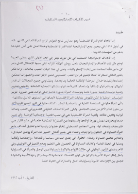 A document containing the strategic objectives of the Palestinian Women