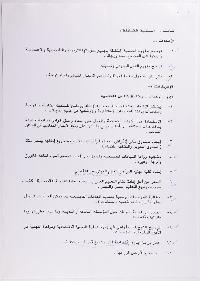 الأهداف الاستراتيجية لاتحاد المرأة الفلسطينية، 1996