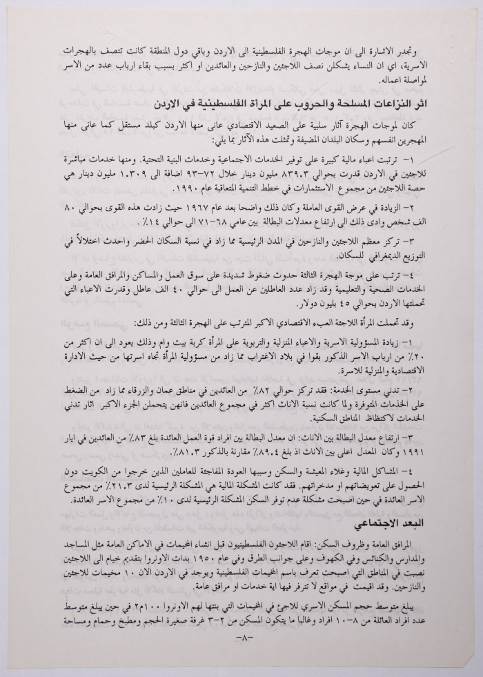 A Working Paper for Laila Naffa', the Workshop on Women and Forced Displacement, Amman, November 1994