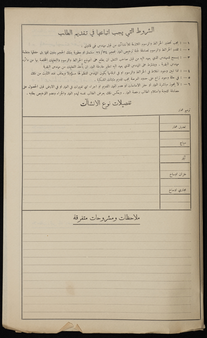A Sketch of a Construction Plan for Muhammad al-Hajj ʾibrahim ʾismaʿil Issued by the Municipality of Tulkarm