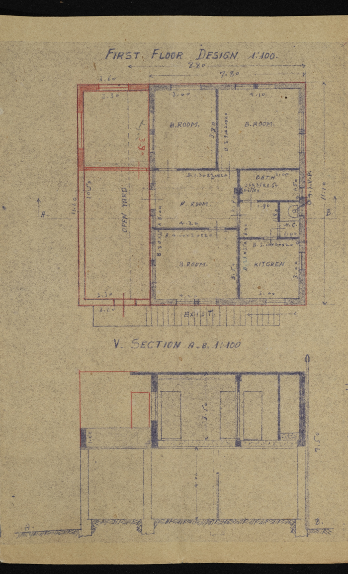 A Sketch of a Construction Plan for Muhammad Husein Minawi Issued by the Municipality of Tulkarm, 1946