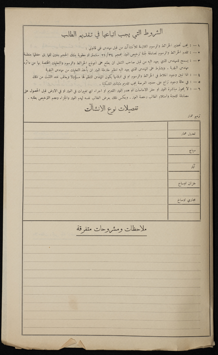 Mahmoud Huseh's Building Permit Application Submitted to Tulkarm Municipality, `1946  