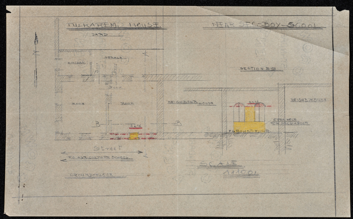 A sketch of a construction plan for Mas'ud Al Sa'ada issued by the Municipality of Tulkarem in 1936