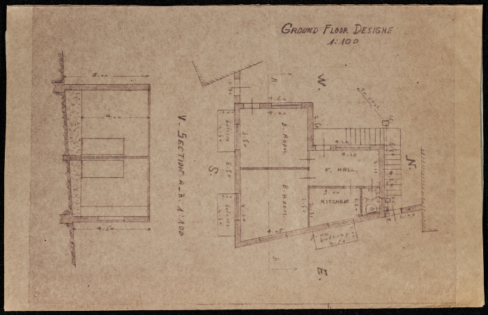 A sketch of a construction plan for Abdul Fattah Kayed Fahmawi issued by the Municipality of Tulkarm in 1947