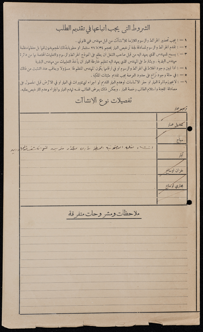 A sketch of a construction plan for Najib al-Labadi issued by Tulkarm municipality in 1937