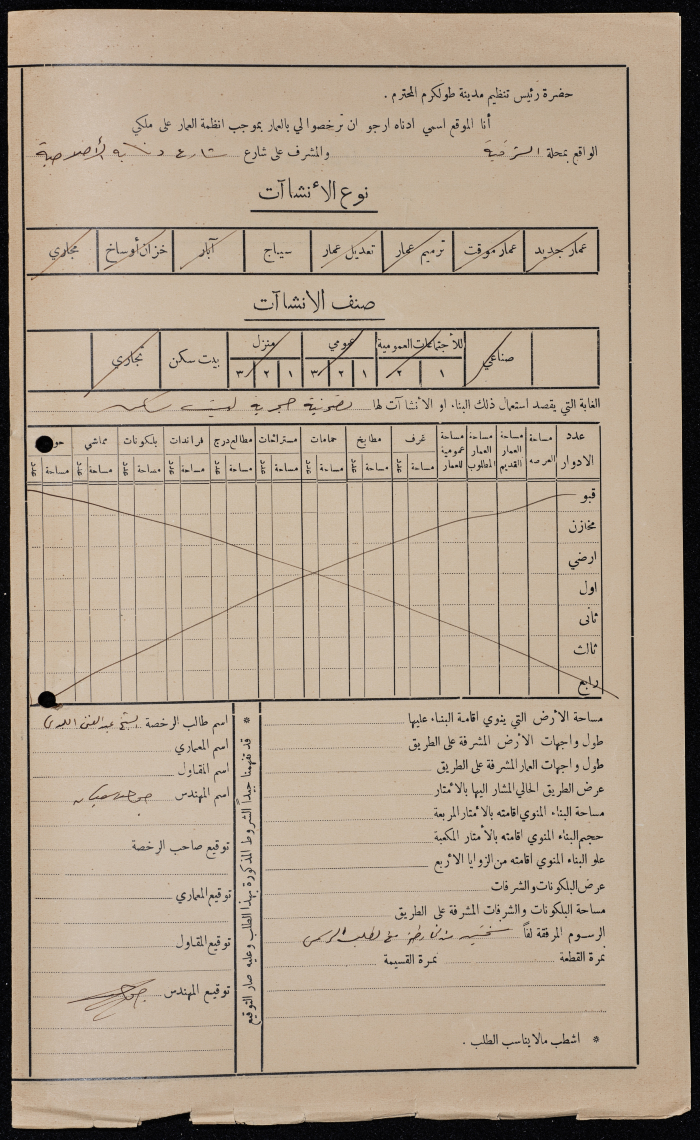 A sketch of a construction plan for Najib al-Labadi issued by Tulkarm municipality in 1937