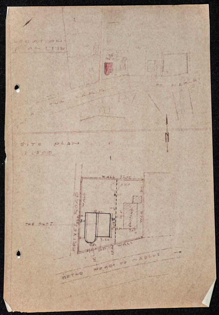 A sketch of a construction plan for Sudqi saddouq issued by Municipality of Tulkarm in 1946