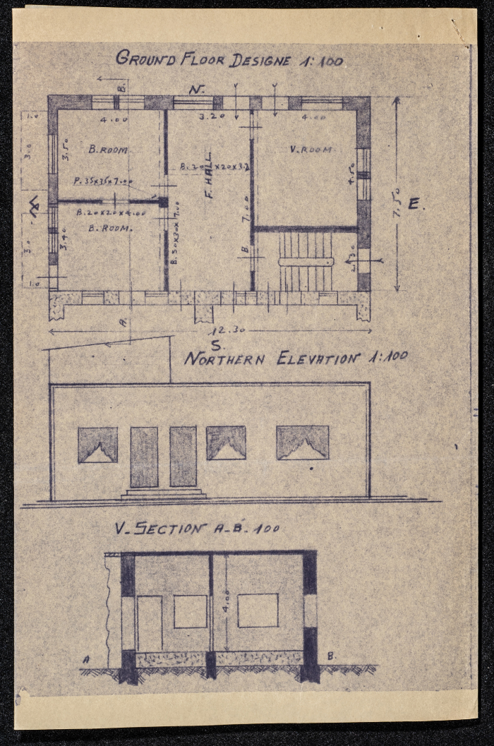 A sketch of a construction plan for Jamil Nasser Abu Sukkar issued by the Municipality of Tulkarm in 1947