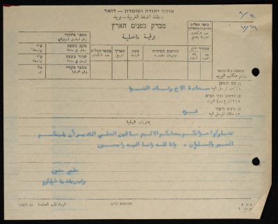 A Telegram Sent by the Mayor of Tulkarm to Rashad ash-Shawwa