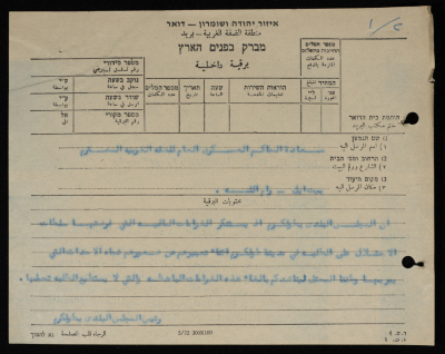 برقية مرسلة من رئيس بلدية طولكرم إلى الحاكم العسكري للضفة الغربية 