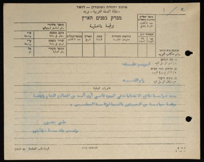 برقية مرسلة من رئيس بلدية طولكرم إلى  كريم خلف