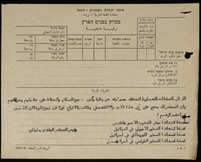 برقية مرسلة من رئيس بلدية طولكرم إلى 