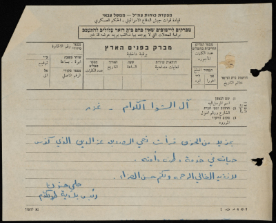 A Telegram Sent by the Mayor of Tulkarm to ash-Shawwa Family