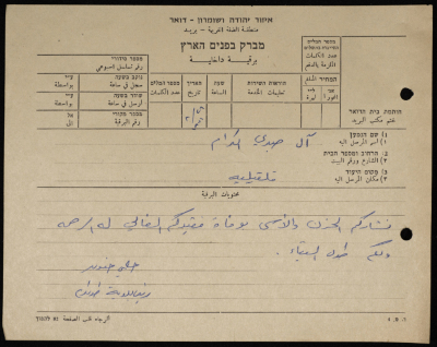 برقية مرسلة من رئيس بلدية طولكرم إلى آل صبري 