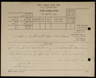 برقية مرسلة من رئيس بلدية طولكرم إلى الحاكم العسكري للضفة الغربية