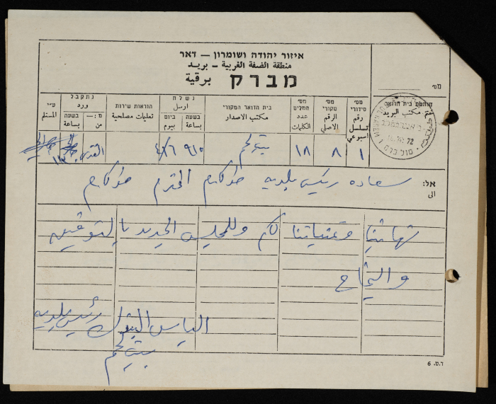 A Telegram Sent by the Mayor of Tulkarm to the Mayor of Bethlehem