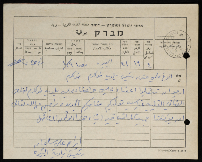A Telegram Sent by the Mayor of al-Bireh to the Mayor of Tulkarm