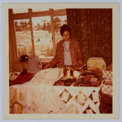 Kawkab Farsakh at Birzeit Women Charitable Society's bazaar