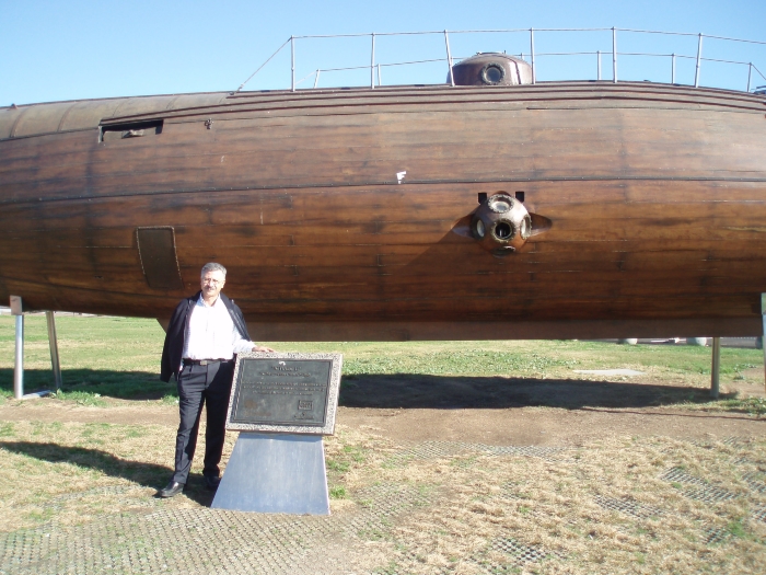 A Photograph of Ahmad Maslamani in front of the Replica of Ictíneo II, Barcelona, 2000-08