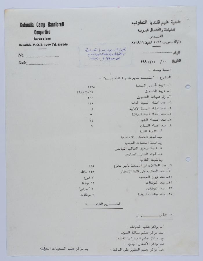 Administrative Report of the projects and activities of Qalandia Camp Women Handicraft Cooperative Society